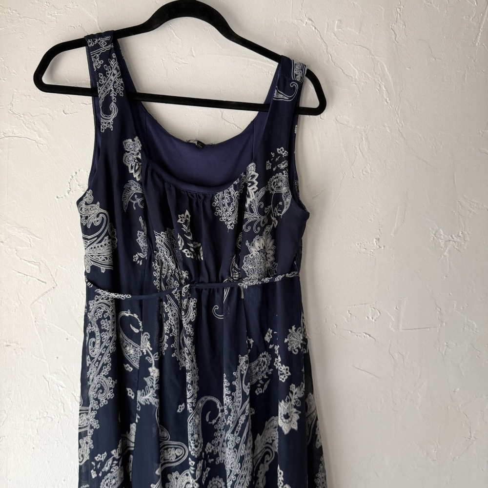 Sami & Jo Dress Womens L Navy Blue Paisley Maxi Boho Sleeveless Coastal Cowgirl